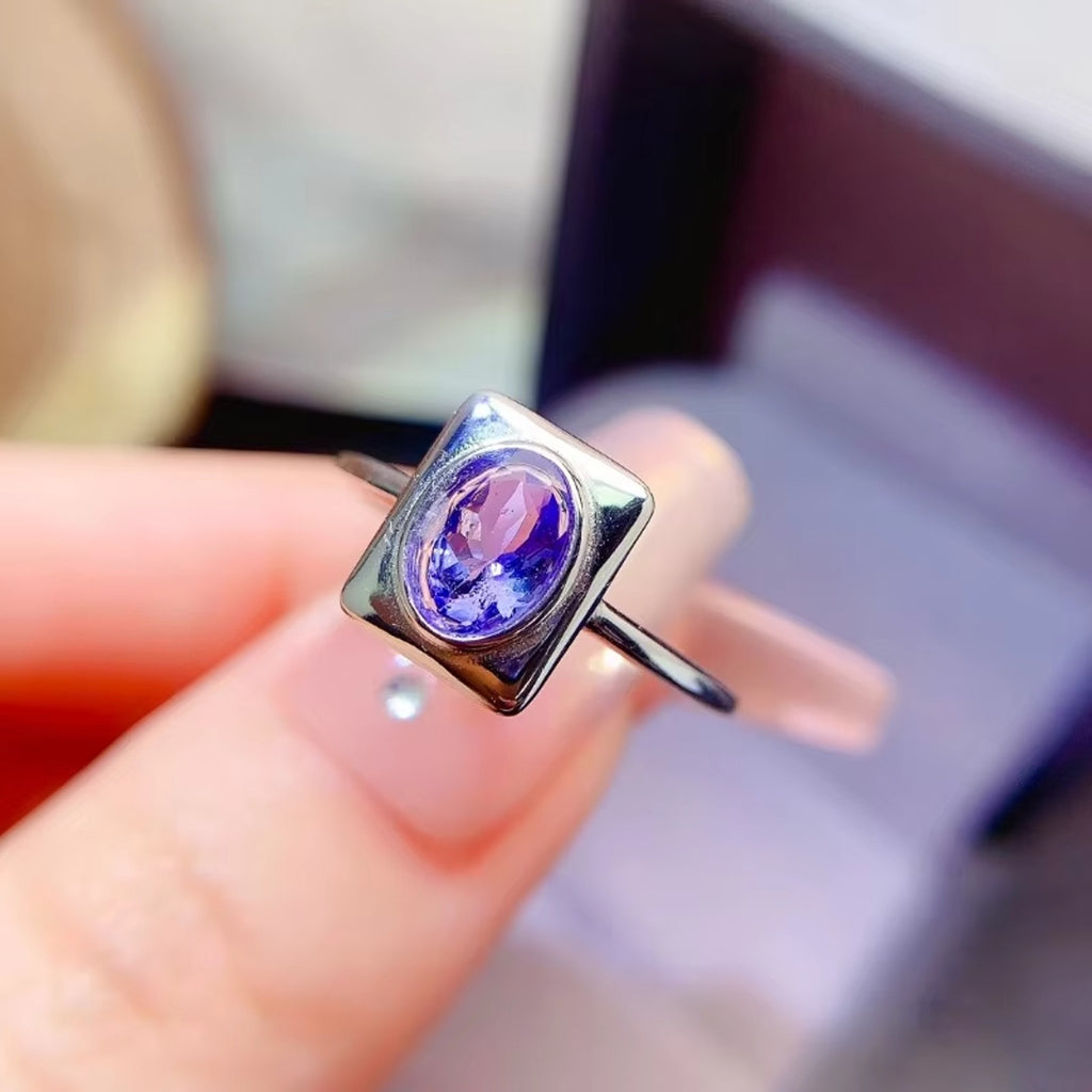 Tanzanite Ring, Natural Purple Tanzanite Ring Sterling Silver 5x7mm Tanzanite