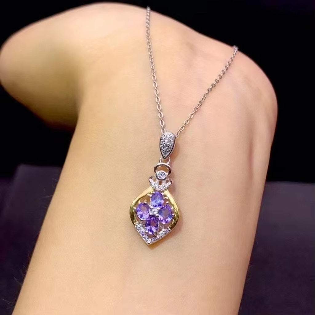 Tanzanite Necklace, Dainty Purple Tanzanite Charm Necklace Sterling Silver