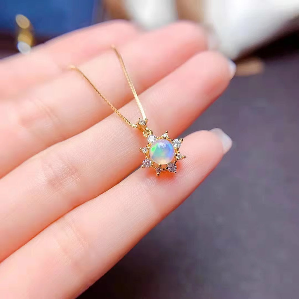 Natural Fire Opal Jewelry Set, Fire Opal Ring, Earrings, and Pendant Set 5mm