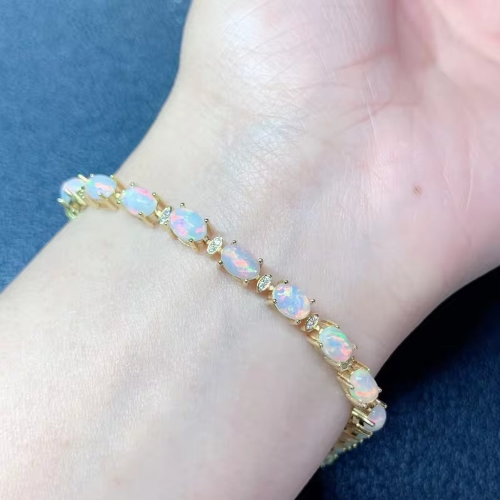 Australian Fire Opal Bracelet 925 Sterling Silver, Fire Opal Tennis Bracelet
