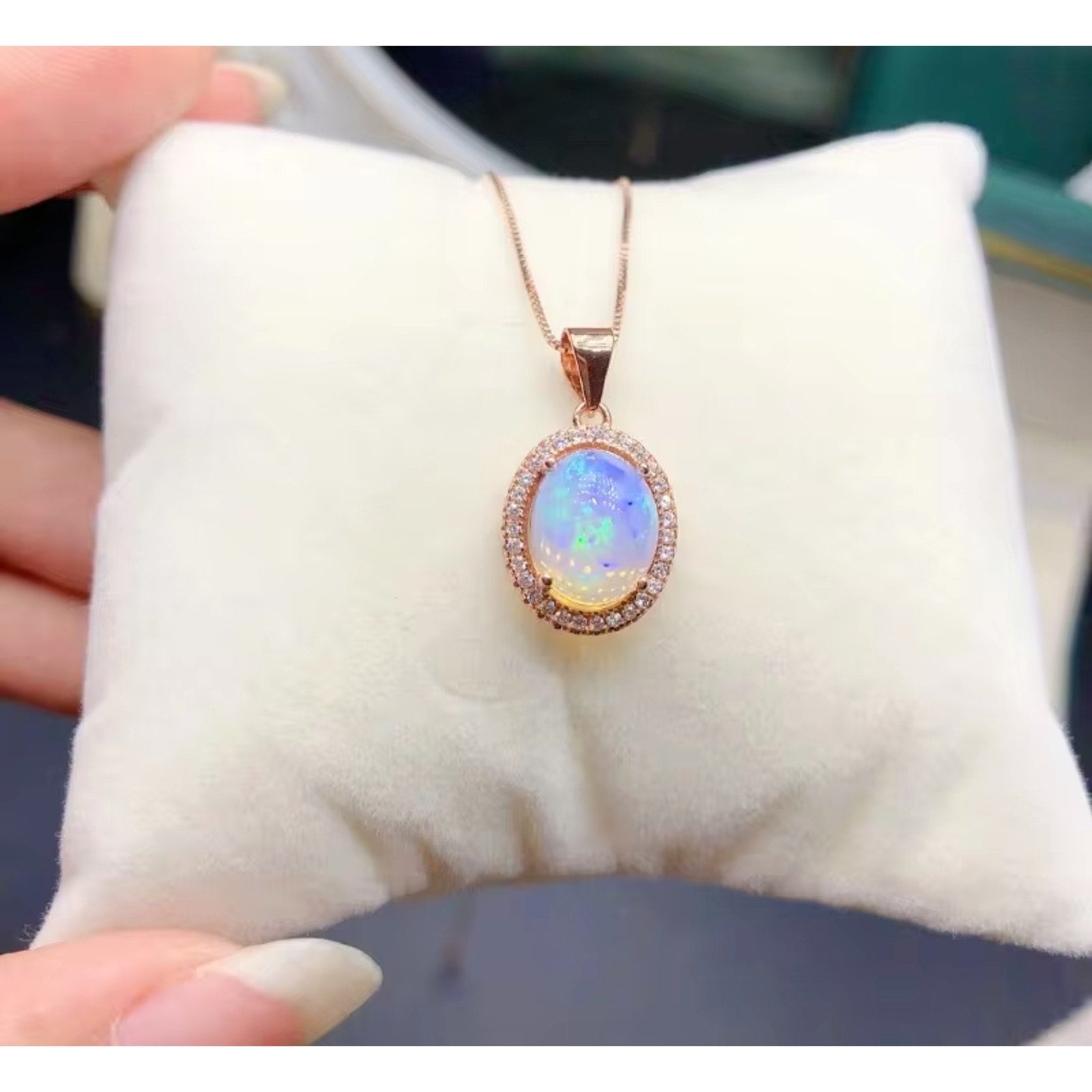 Natural Fire Opal Pendant Necklace 8x10mm, Genuine Fire Opal Necklace