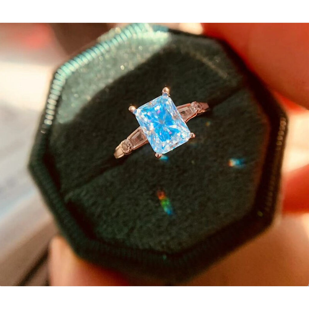 VVS1 Radiant Cut Icy Blue Moissanite Ring, Women's Blue Moissanite Ring's, Radiant Cut Blue Moissanite Ring, Radiant Cut Moissanite, 2 Carat Radiant Cut Moissanite Ring, Women's Blue Moissanite Ring, VVS1 Blue Moissanite Ring, Blue Moissanite Ring, Blue Moissanite, VVS1 Moissanite Jewelry, Icy Blue Moissanite
