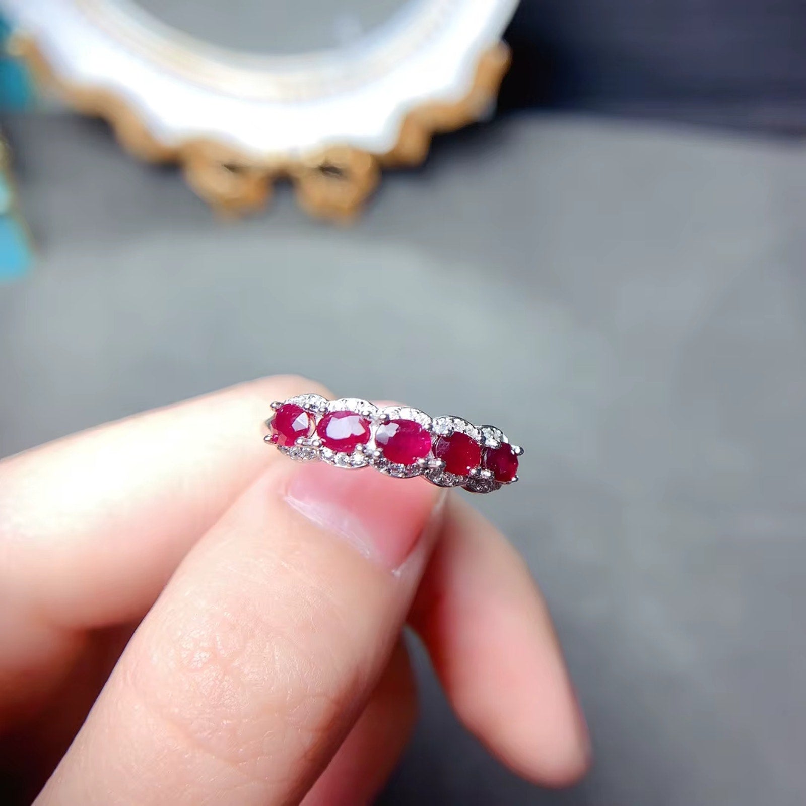 1 Ct Natural Ruby Engagement Awesome Band Ring 925 Sterling Silver