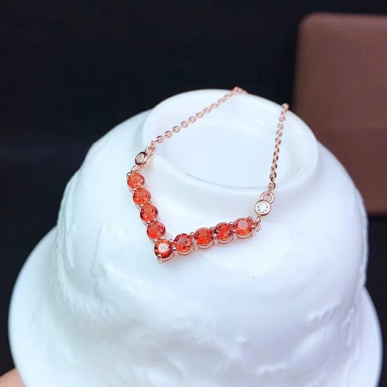 Natural Orange Garnet Clavicle Chain Necklace, Orange Garnet Necklace 3mm