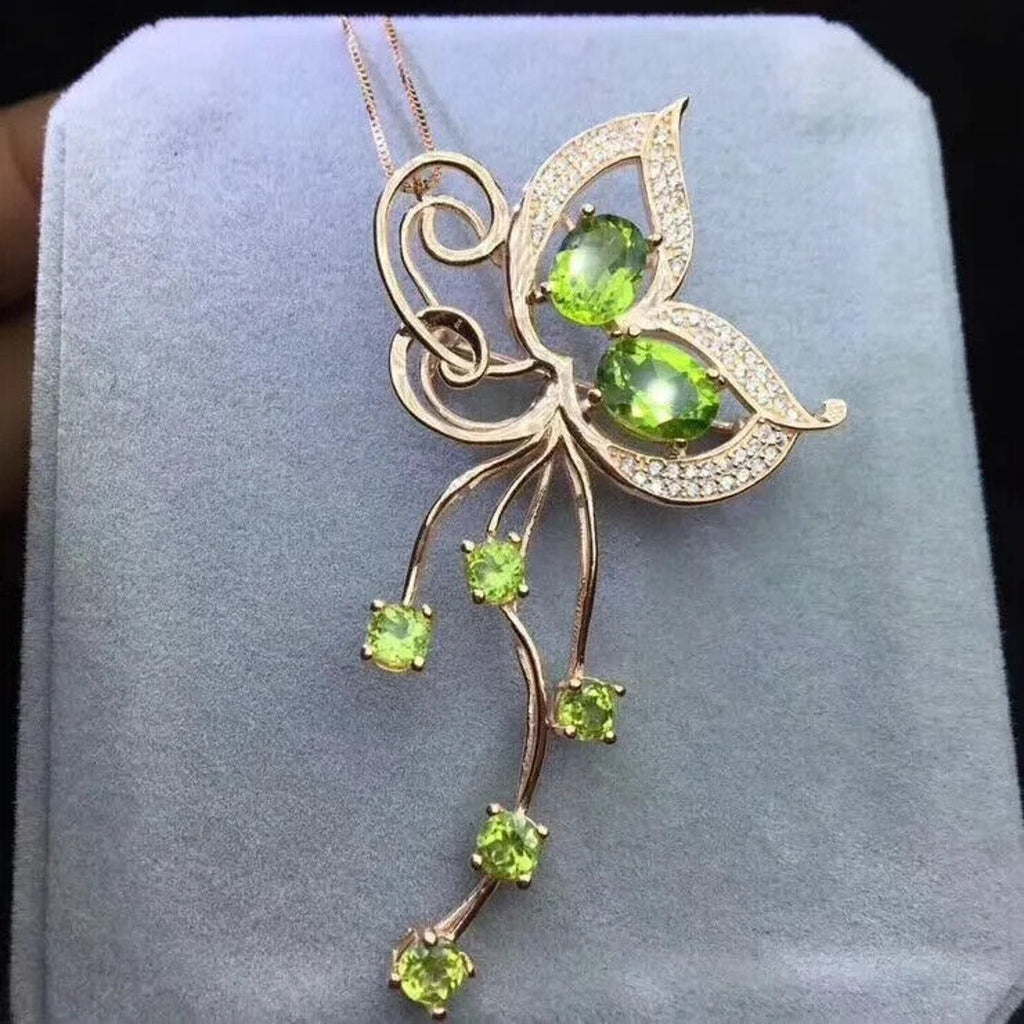 Natural Peridot Butterfly Brooch Pin 18k Rose Gold Plated, Peridot Brooch Pin
