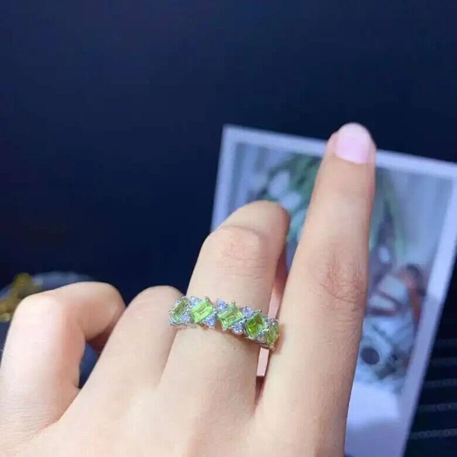 Peridot Birthstone Band Ring 3x4mm 925 Sterling Silver