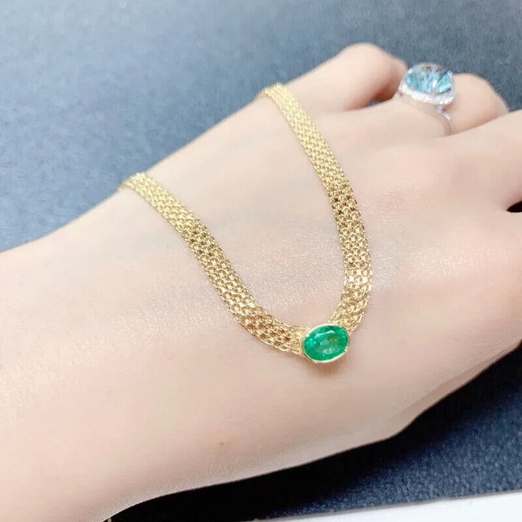 Natural Colombian Emerald Mesh Chain Bracelet 5x7mm