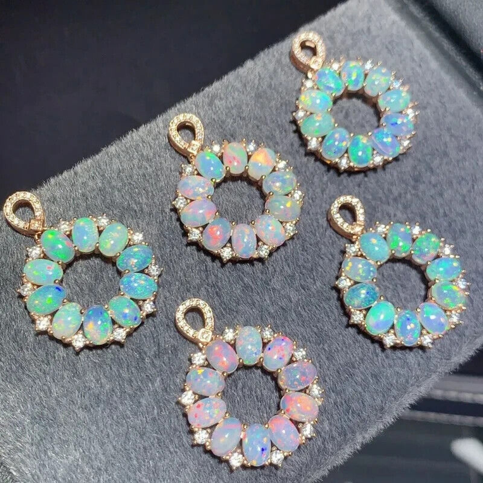 Natural Australian Opal Pendant Necklace 4x6mm , Natural Fire Opal Silver