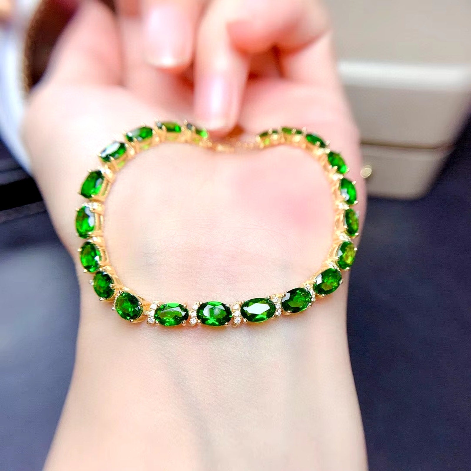 Diopside Bracelet, Sterling Silver Chrome Diopside Bracelet, Tennis Bracelet