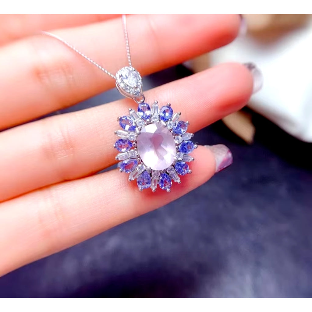 Purple Tanzanite and Rose Quartz Jewelry Set, Natural Tanzanite and Rose Quartz