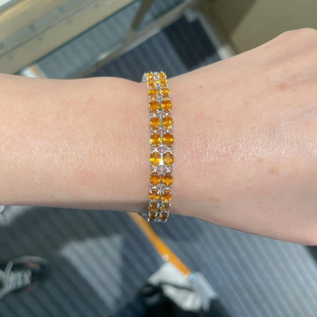 Double Layer Natural Citrine Tennis Bracelet 925 Sterling Silver