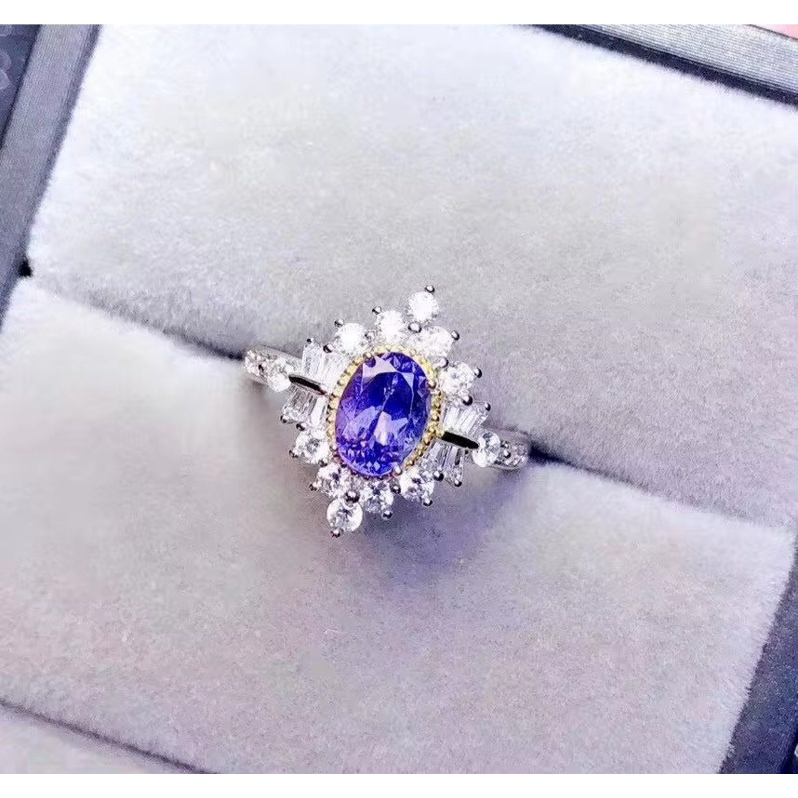 Tanzanite Ring, Natural Purple Tanzanite Ring Sterling Silver 5x7mm Tanzanite