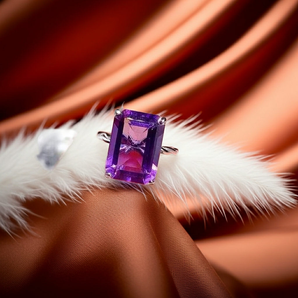 12x16mm Amethyst Statement Ring 925 Sterling Silver