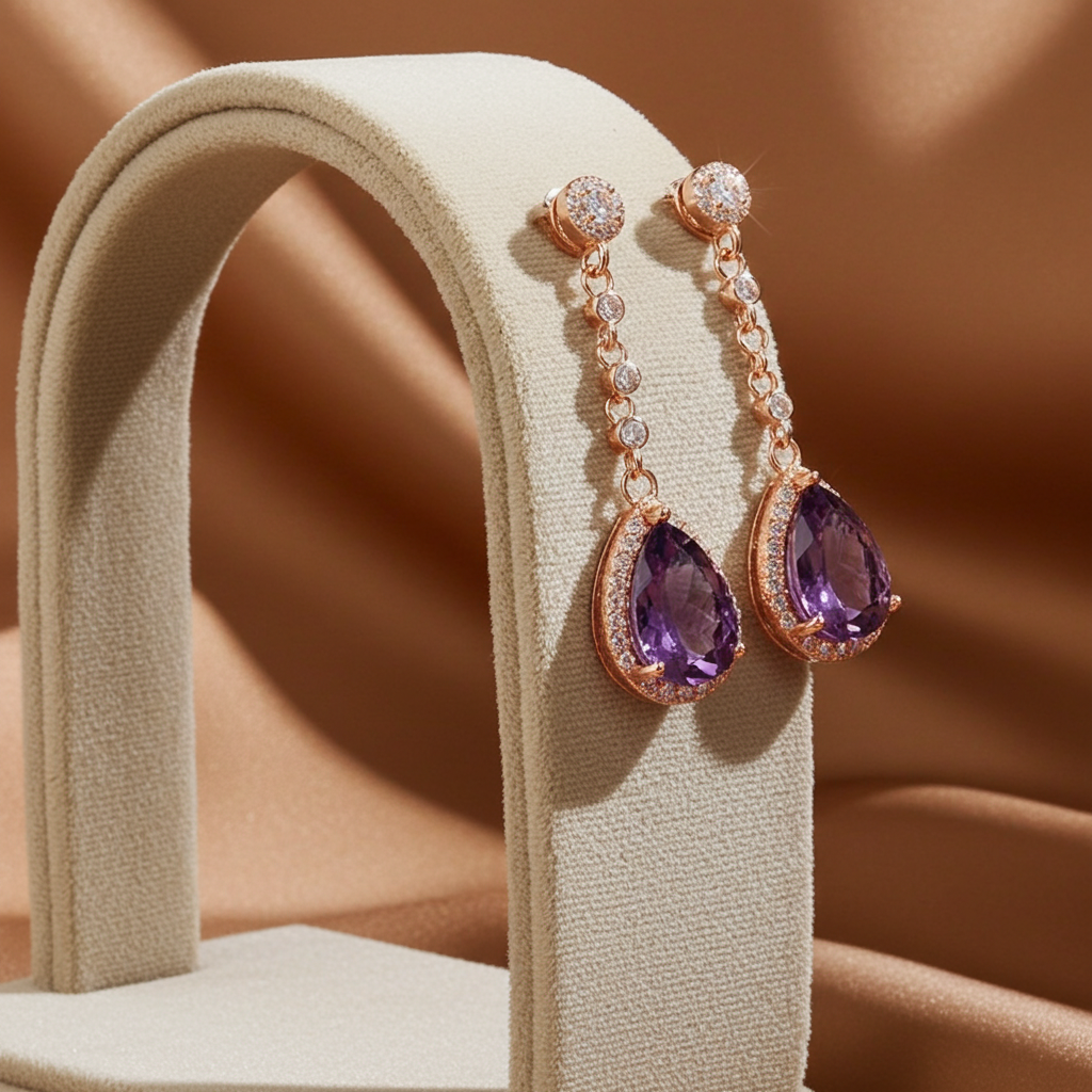 4CT Pear Cut Amethyst Drop Dangle Earrings