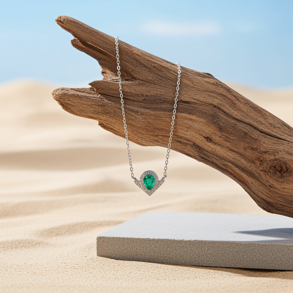 Natural Emerald Teardrop Pendant Necklace 5x7mm