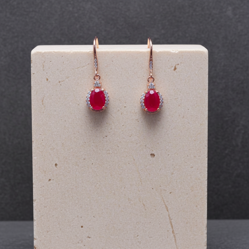 925 Sterling Silver 1.5ct Natural Ruby Dangle Earrings, Genuine Ruby Earrings