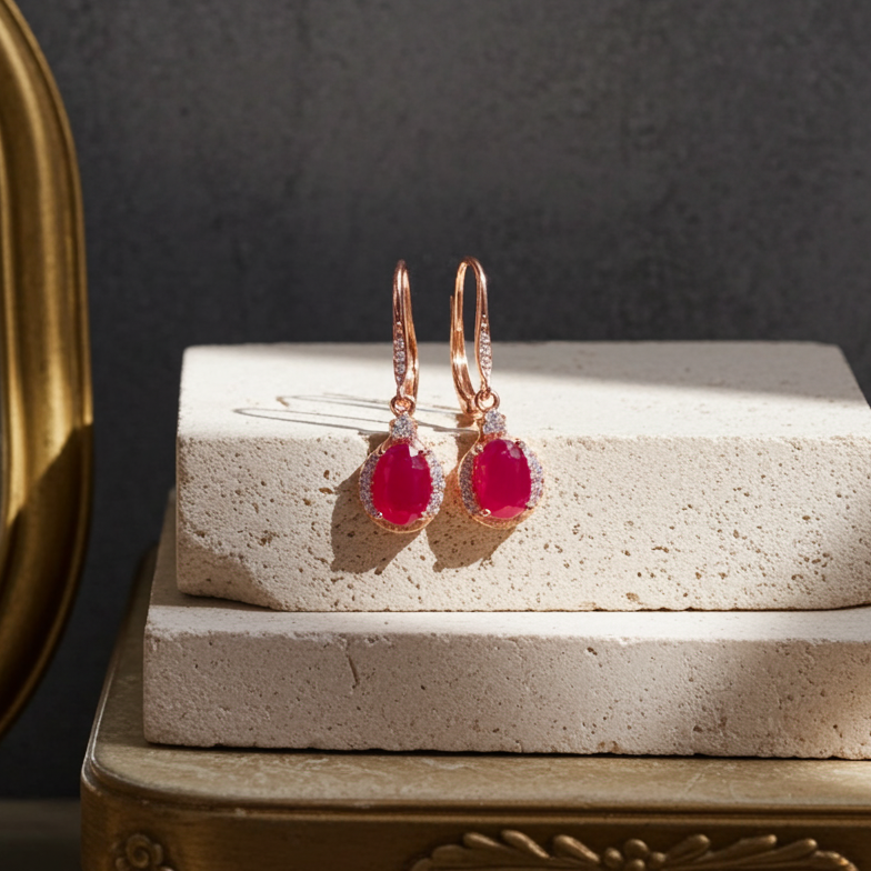 925 Sterling Silver 1.5ct Natural Ruby Dangle Earrings, Genuine Ruby Earrings