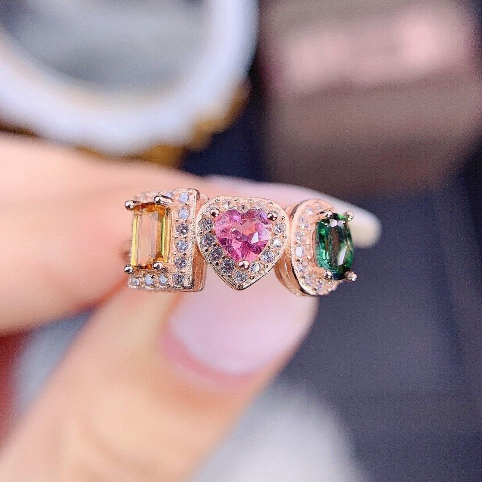 Women's Tourmaline Cocktail Ring, Genuine Tourmaline Gemstone Ring Sterling