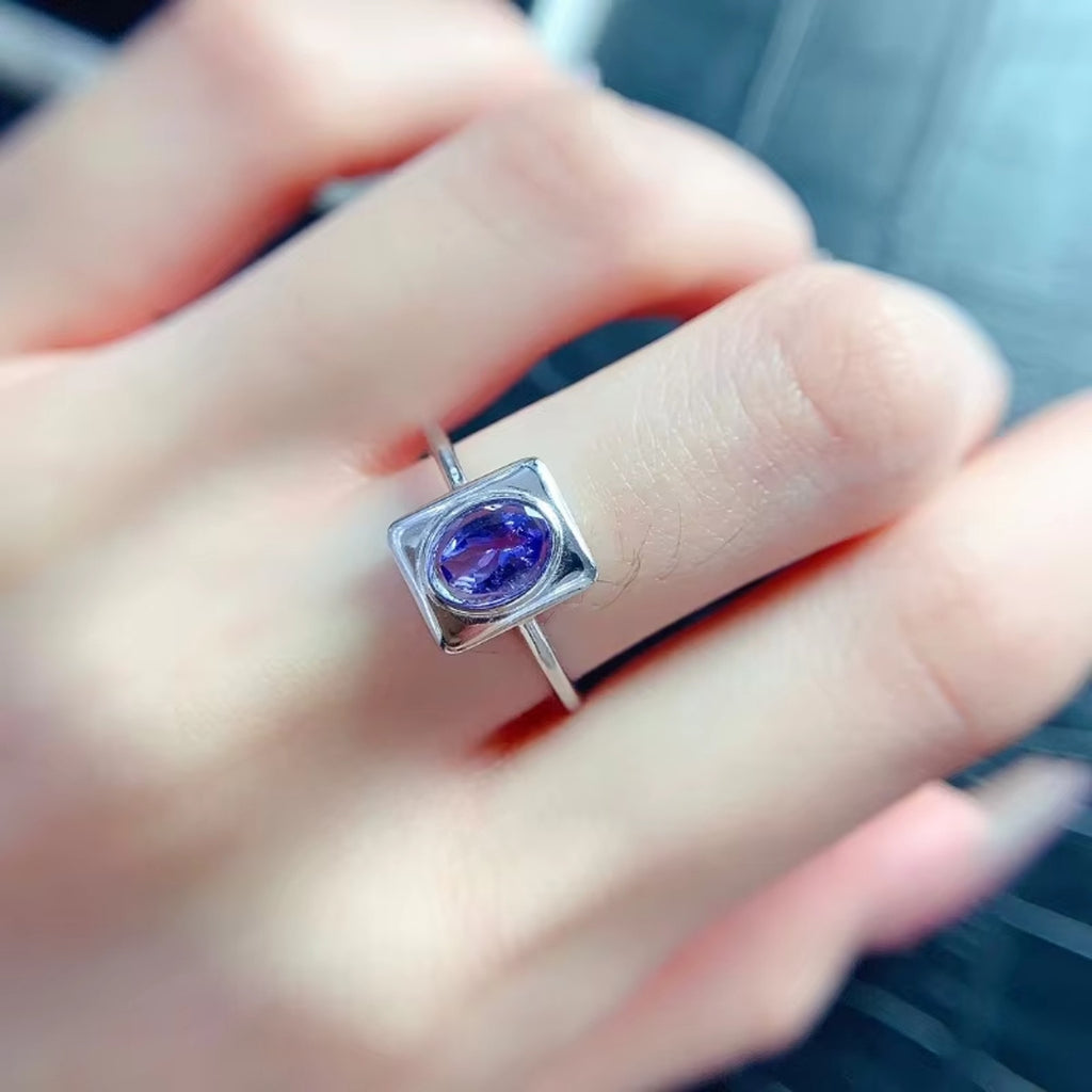 Tanzanite Ring, Natural Purple Tanzanite Ring Sterling Silver 5x7mm Tanzanite