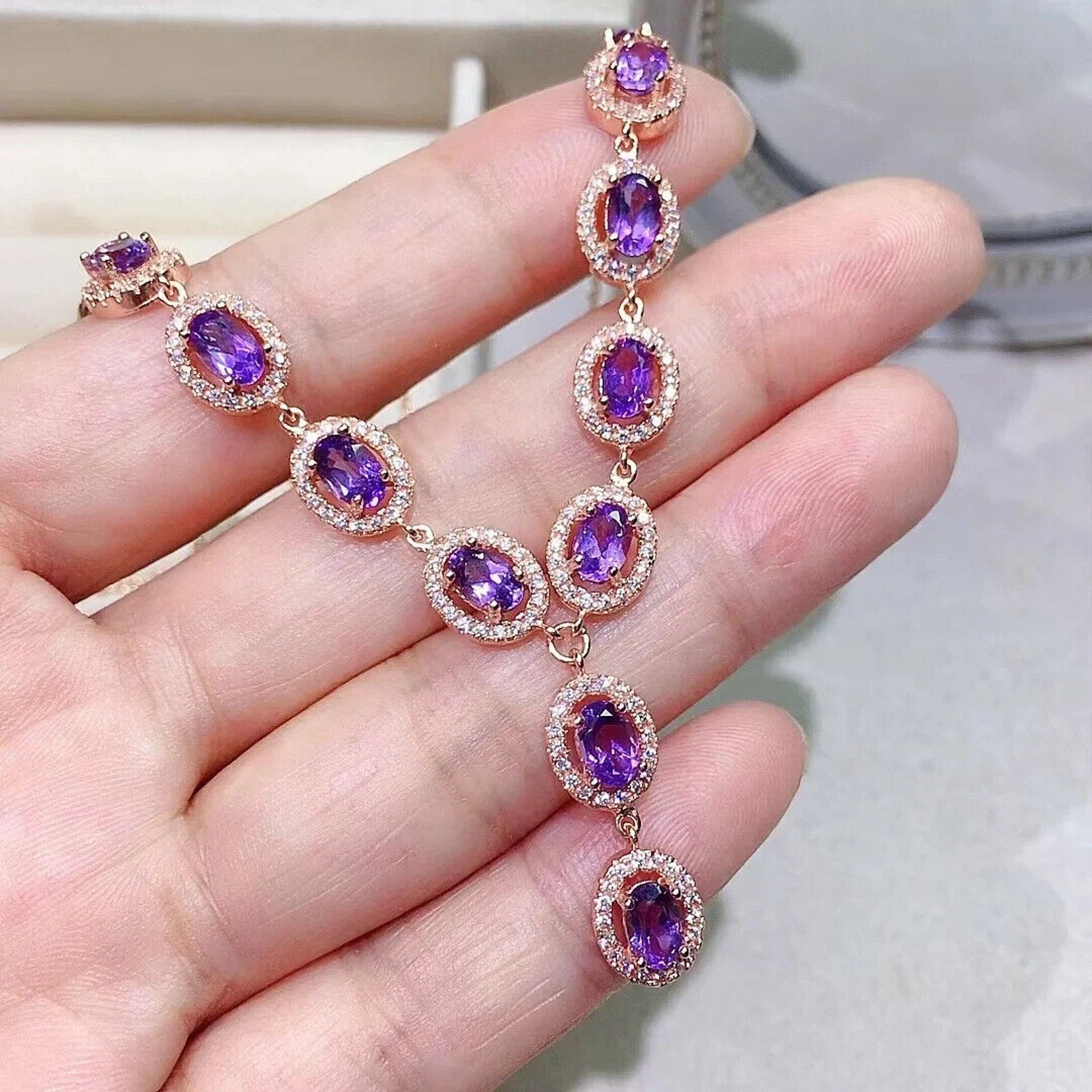 Natural Amethyst Gemstone Necklace, Amethyst Statement Y Drop Necklace