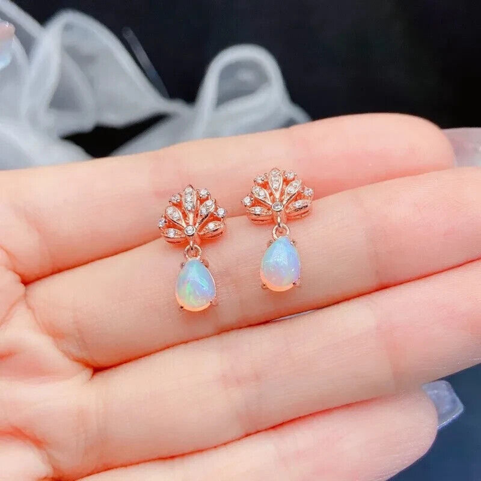 Natural Fire Opal Dangle Earrings, Colorful Opal Dangle Earrings 5x7mm