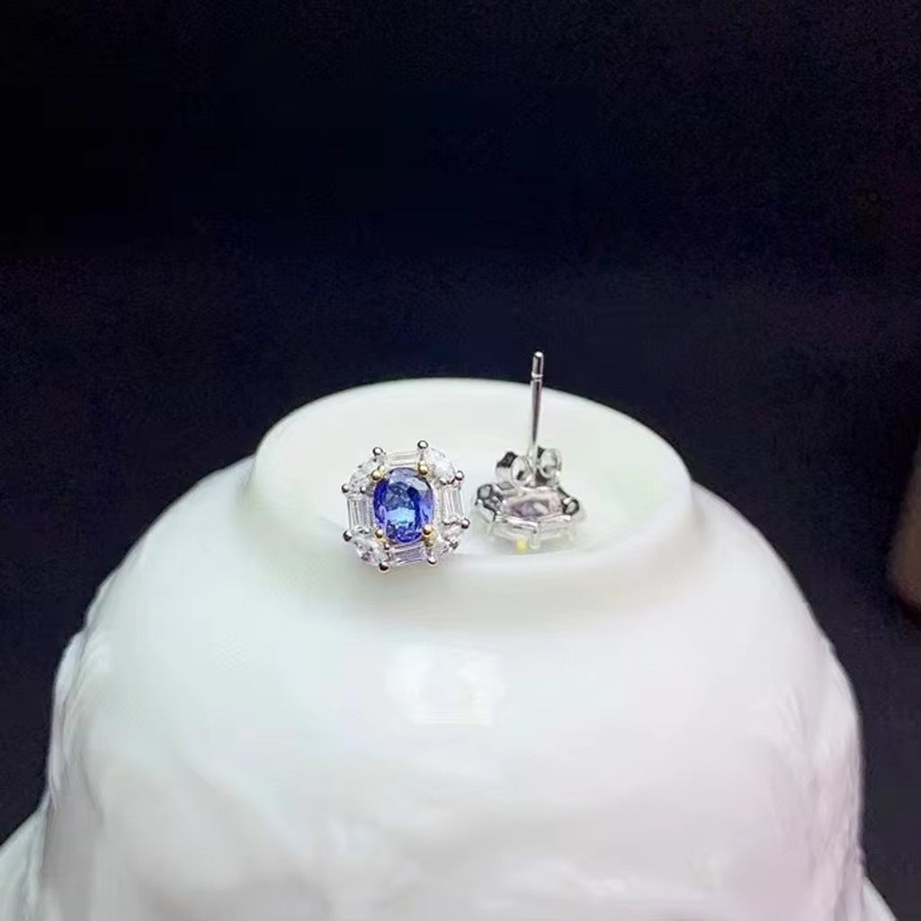 Natural Tanzanite Stud Earrings, Purple Tanzanite Earrings Sterling Silver 4x5mm