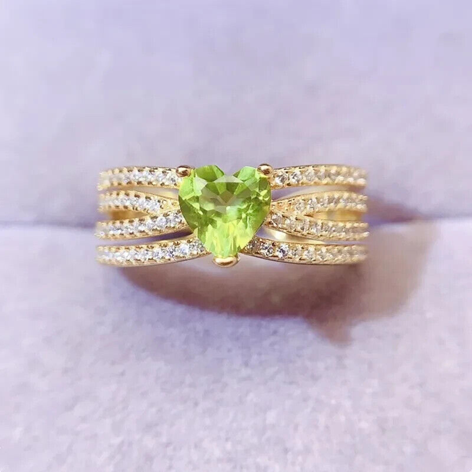 Natural Peridot Gemstone Heart Ring 6mm, August Birthstone Peridot Ring