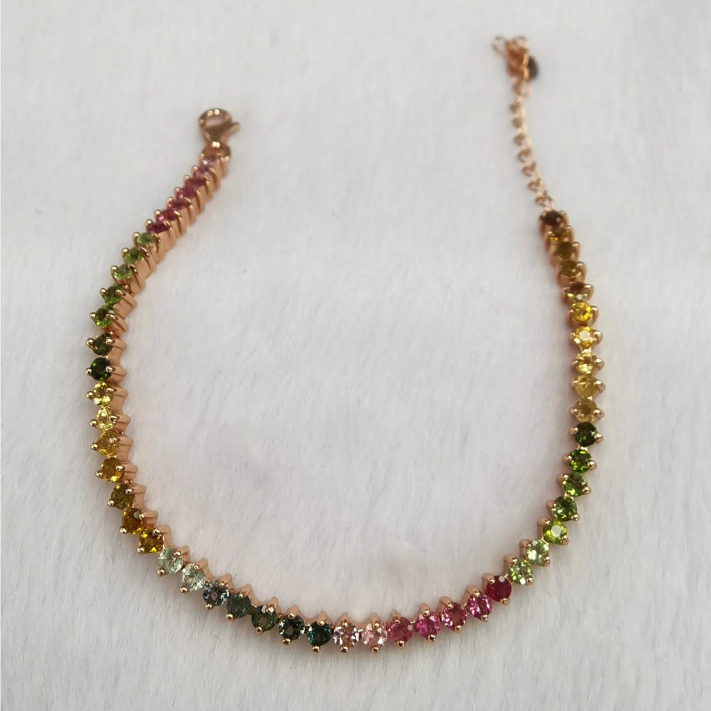 Natural Brazilian Tourmaline Tennis Bracelet, Tourmaline Bracelet 925 Sterling