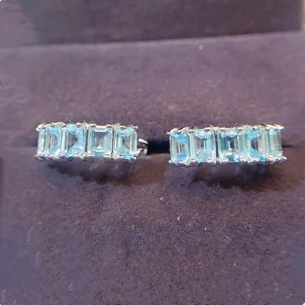 Blue Topaz Hoop Earrings, Sterling Silver Blue Topaz Earrings 3x4mm
