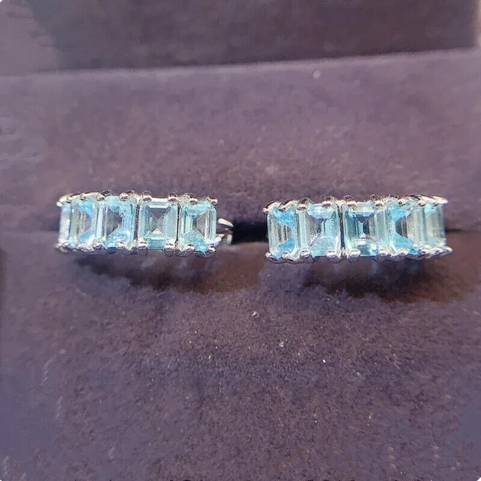 Blue Topaz Hoop Earrings, Sterling Silver Blue Topaz Earrings 3x4mm