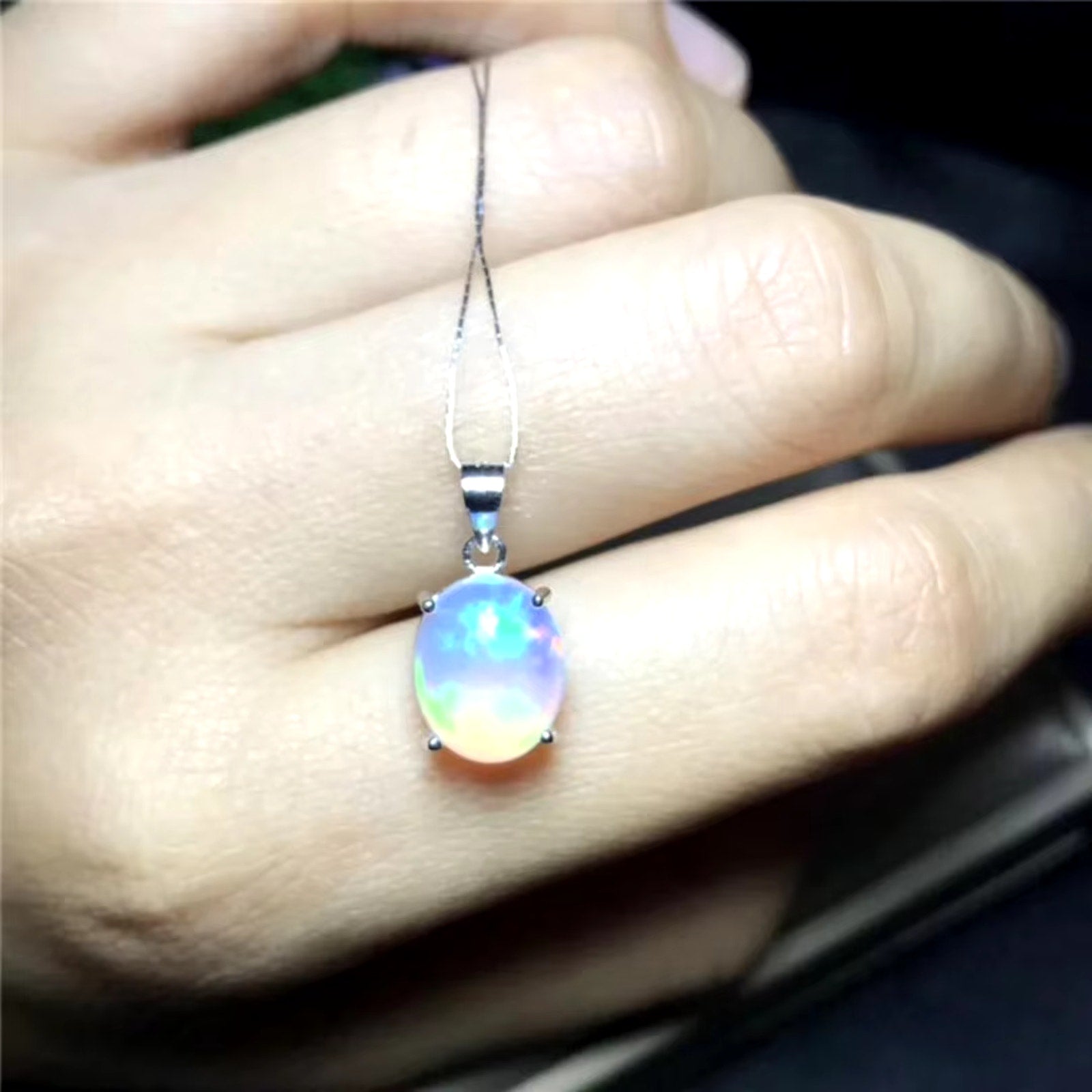 Natural Fire Opal Pendant Necklace, Women's Opal Pendant Necklace 9x11mm