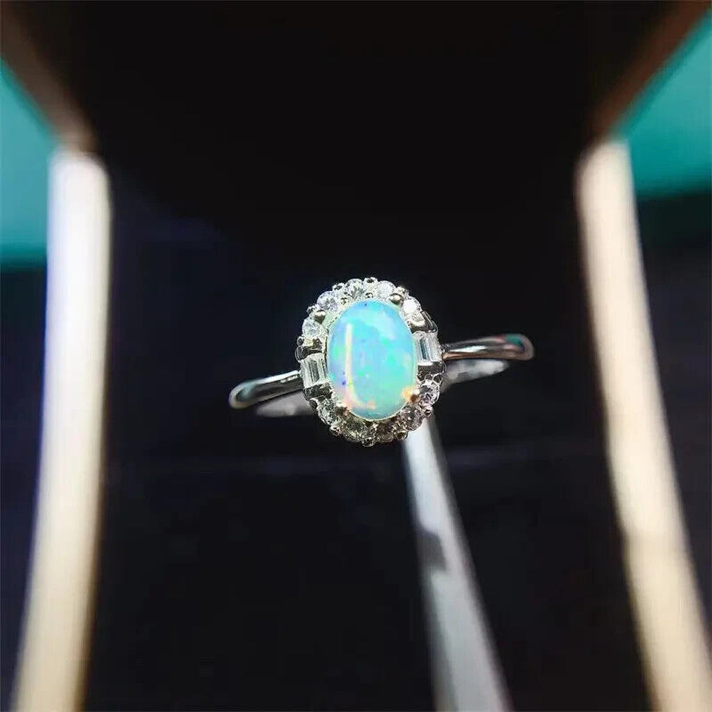 Fire Opal RIng Sterling Silver, Womne's Fire Opal Ring, Dainty Opal Ring 5x7mm