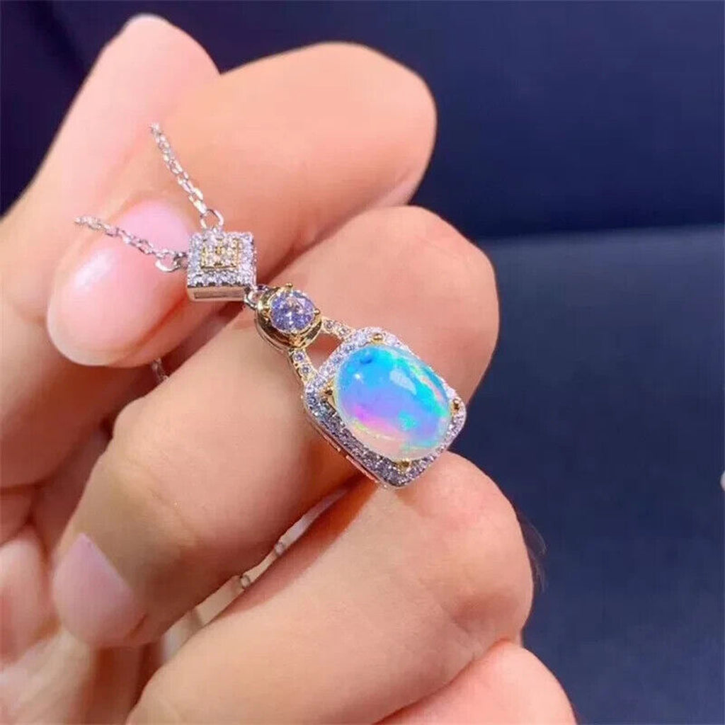 Opal Pendant Necklace, White Opal Stone, Opal Stone Pendant, Fire Opal