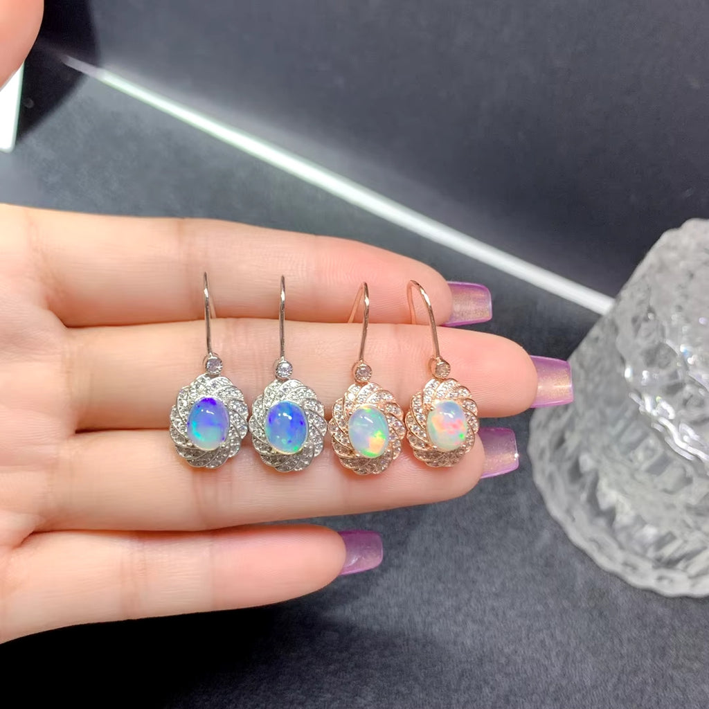 Natural Fire Opal Earrings, Women's Opal Earrings 925 Sterling Silver 6x8mm