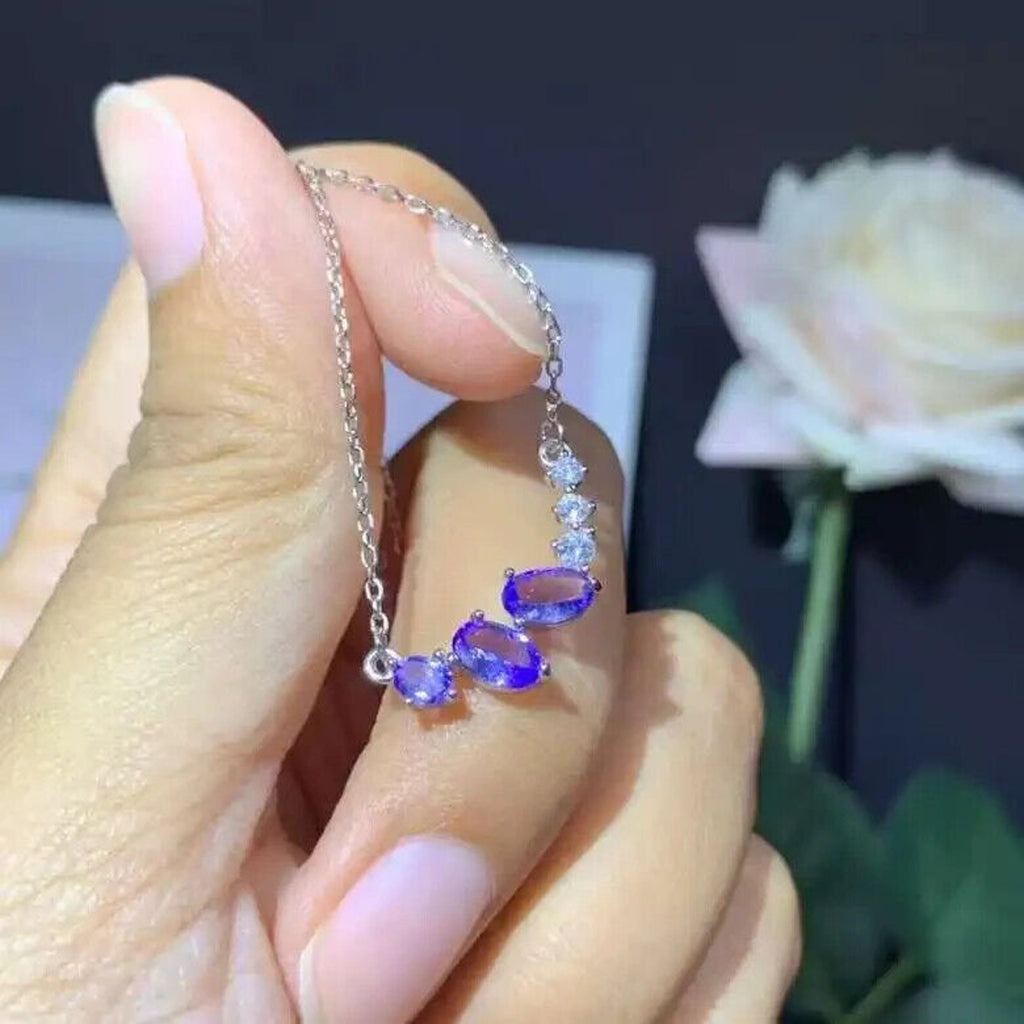 VVS1 Purple Tanzanite Clavicle Chain Necklace, Dainty Tanzanite Chain Necklace