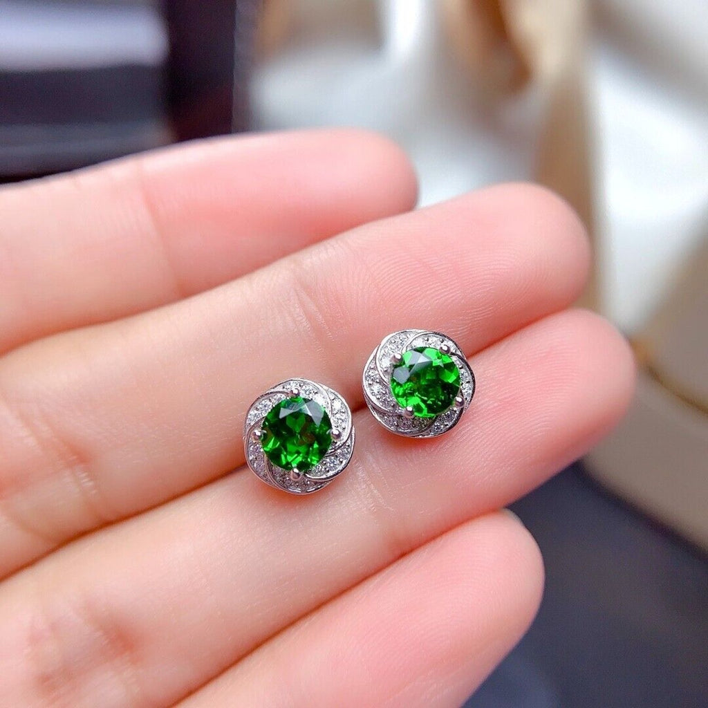 Natural Chrome Diopside Stud Earrings VVS Grade 925 Sterling Silver 5mm