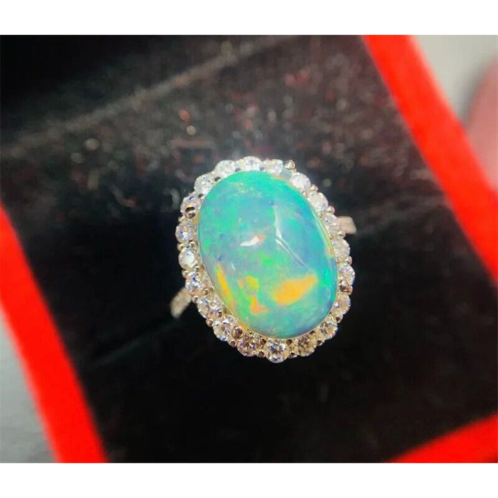 Large Fire Opal Cocktail Ring, Natural Fire Opal Ring 10x14mm, Large Opal Ring