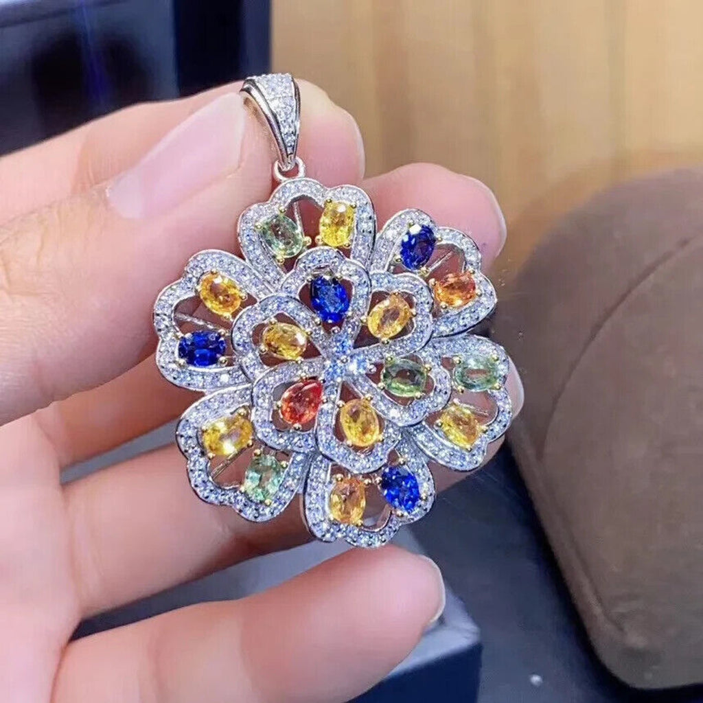Multicolor Sapphire Statement Pendant Necklace, Natural Sapphire Pendant