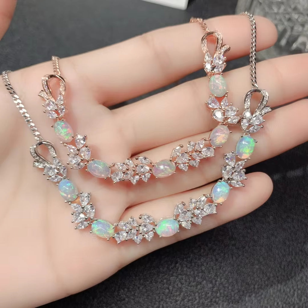 Fire Opal Statement Chain Necklace, Natural Fire Opal Clavicle Chain Necklace