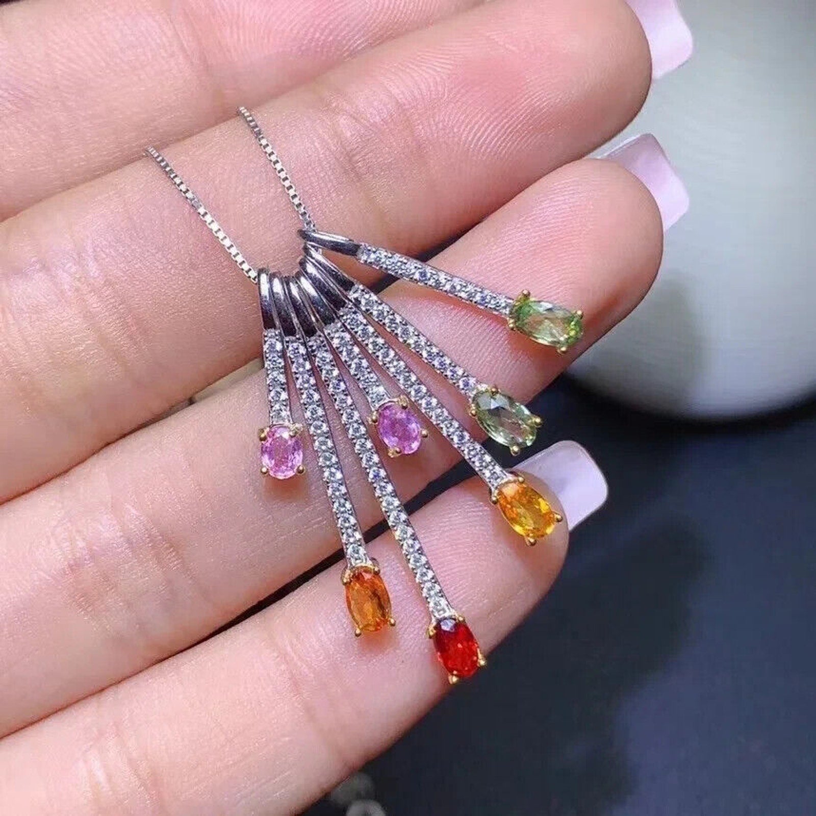 Natural Multicolor Sapphire Necklace – 925 Sterling Silver | Adjustable Women’s Gemstone Jewelry