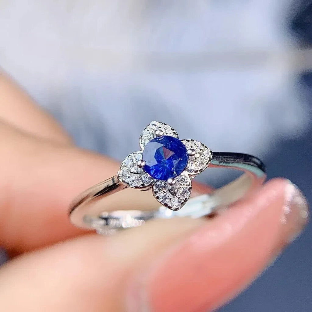Dainty Sapphire Ring, Natural Blue Sapphire Sterling Dainty Silver Ring