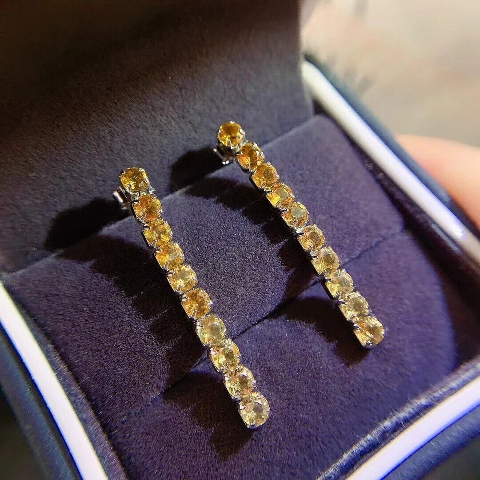 Natural Citrine Dangle Earrings 3mm VVS Grade 925 Sterling Silver