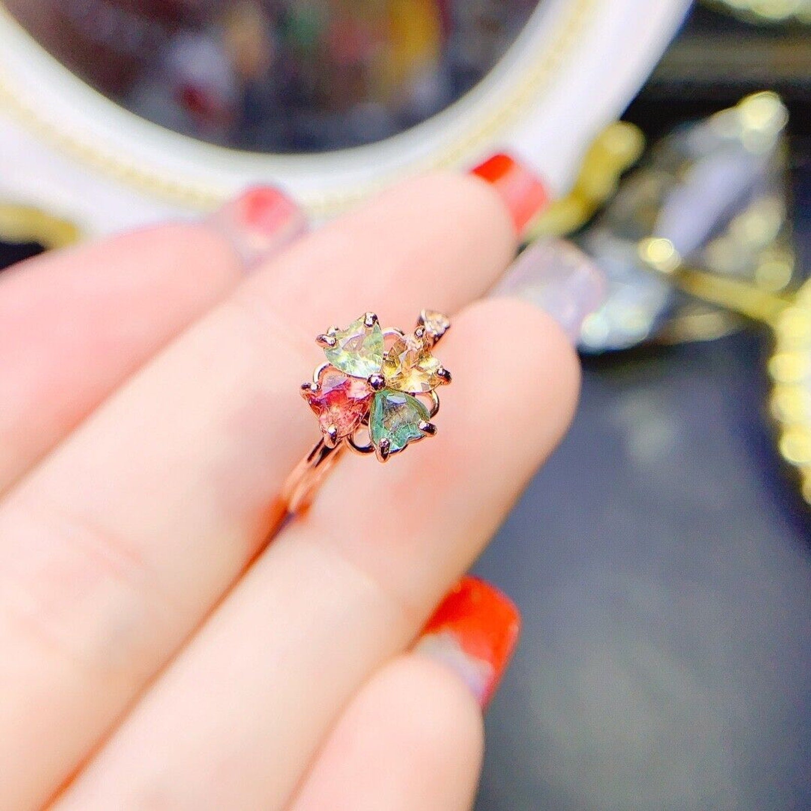 Tourmaline Gemstone Heart Ring, Natural Tourmaline Sterling Silver Ring