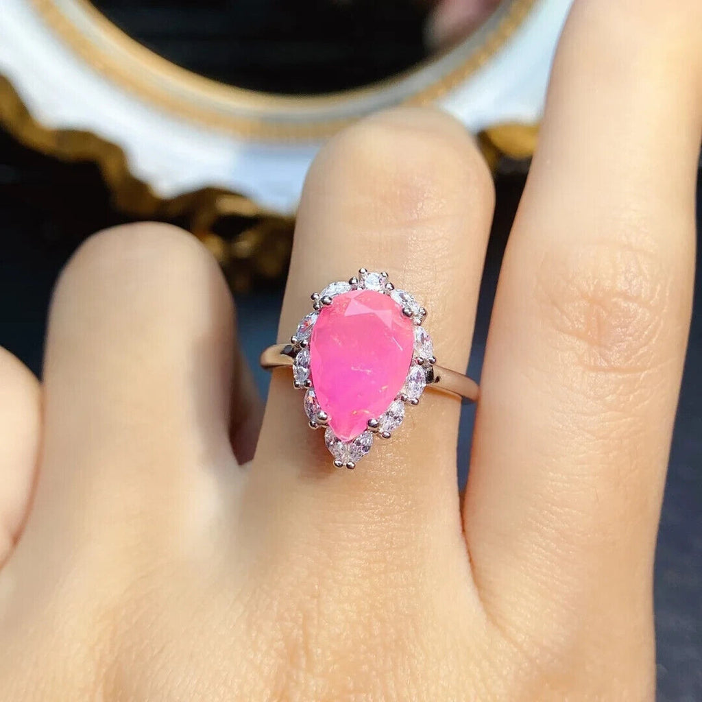 Pink Fire Opal Gemstone Ring 8x14mm, Natural Pear Cut Pink Fire Opal Ring