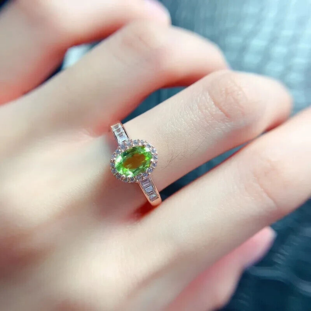 Natural Peridot Gemstone Ring 5x7mm, August Birthstone Peridot Ring