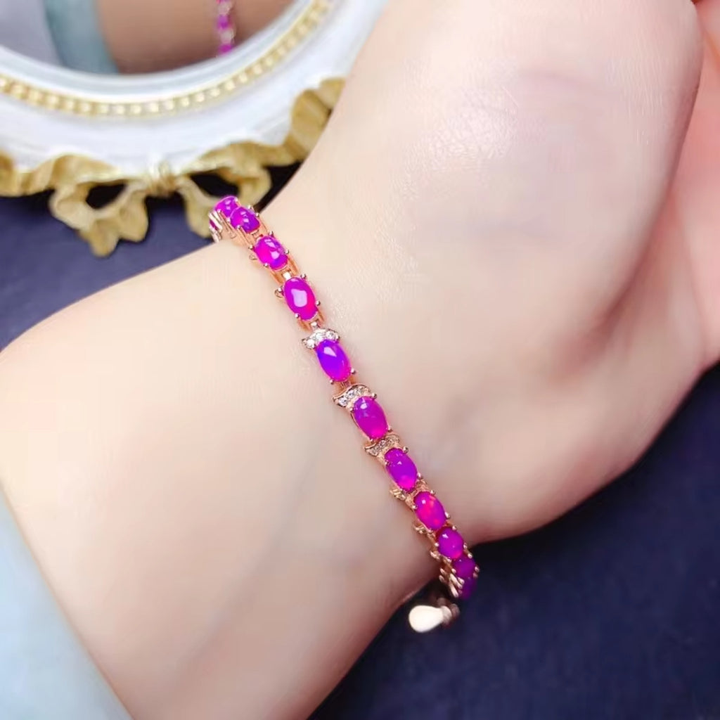 Purple Fire Opal Bracelet, Natural Fire Opal Tennis Bracelet Purple Opal