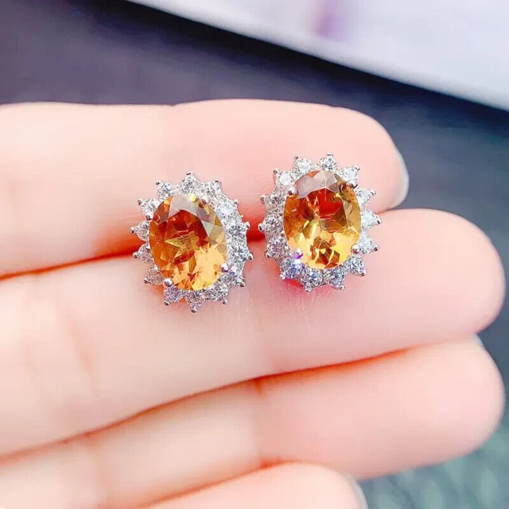 Natural Citrine Gemstone Earrings 6x8mm, Citrine Stud Earrings