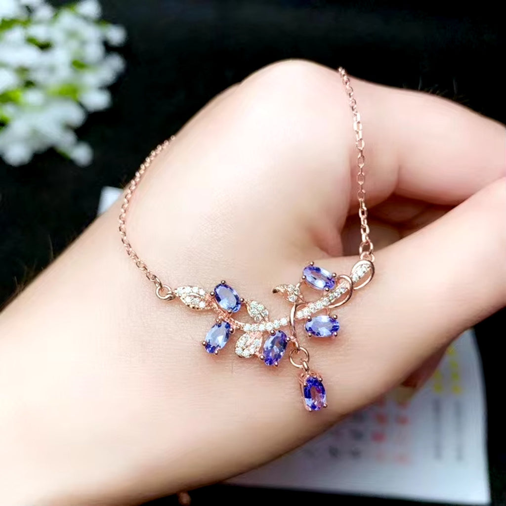 Purple Tanzanite Necklace, Natural Tanzanite Clavicle Chain Necklace For Women