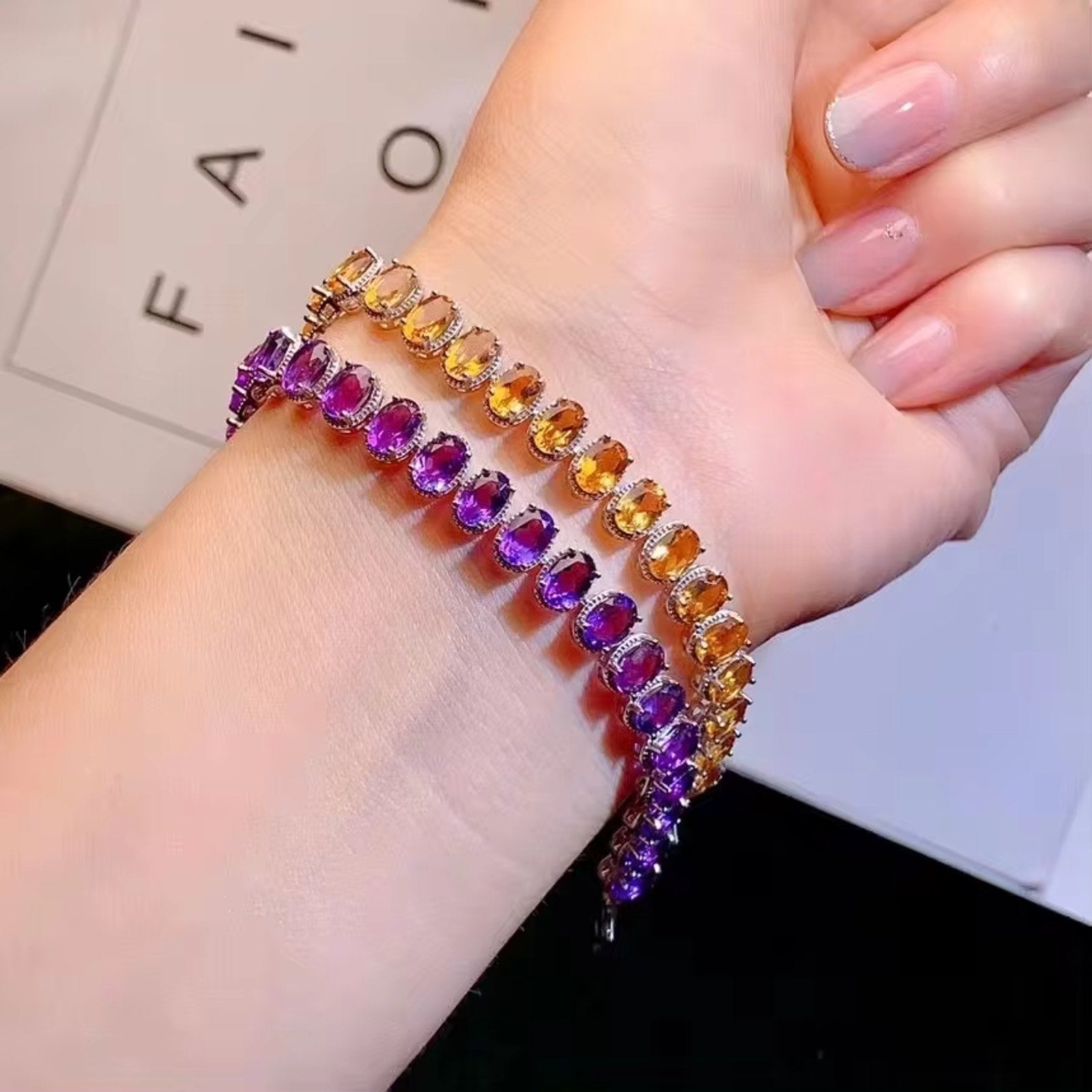 Natural Amethyst or Citrine Tennis Bracelet, Citrine Bracelet, Amethyst Bracelet