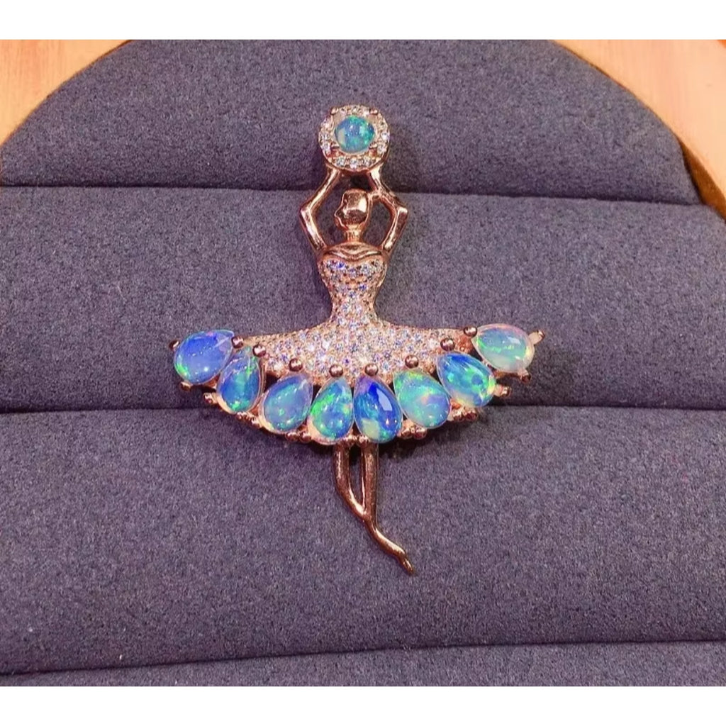 Fire Opal Ballerina Pendant Necklace, Ballet Jewelry with Natural Fire Opal